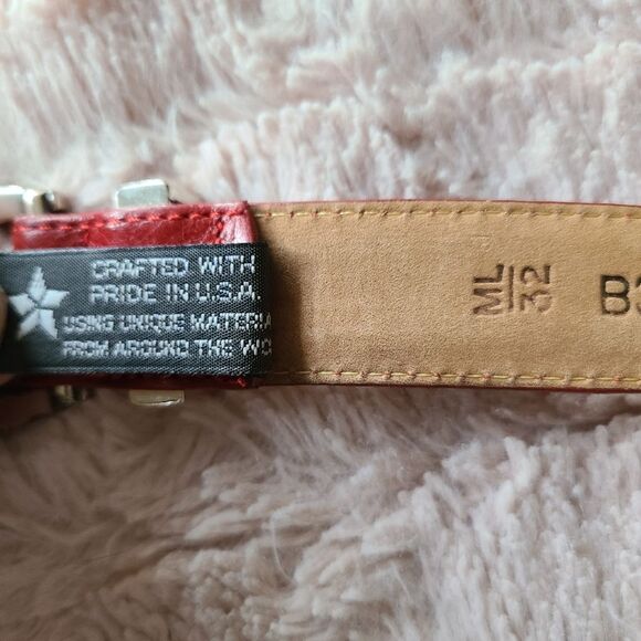 brighton leather belt red w/ silver conchos golf theme size M - Picture 7 of 8